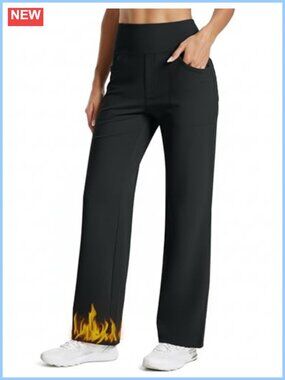 Fleece Lined High Waisted Wide Leg Yoga Pants Water Resistant Winter